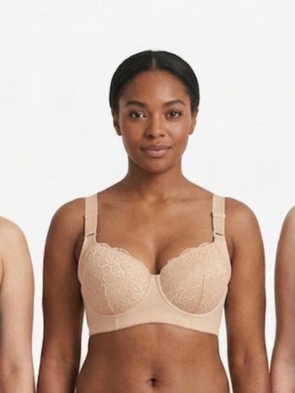 3-piece lace bra set white, black, beige 48C